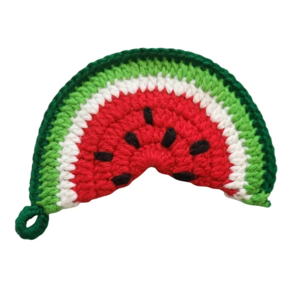 Vintage Handmade Crochet Watermelon Slice Pot Holder Double Layer - Picture 2 of 2